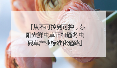 从不可控到可控，东阳光鲜虫草正打通冬虫夏草产业标准化通路