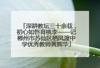 深耕教坛三十余载，初心如磐育桃李——记郴州市苏仙区栖凤渡中学优秀教师黄辉华